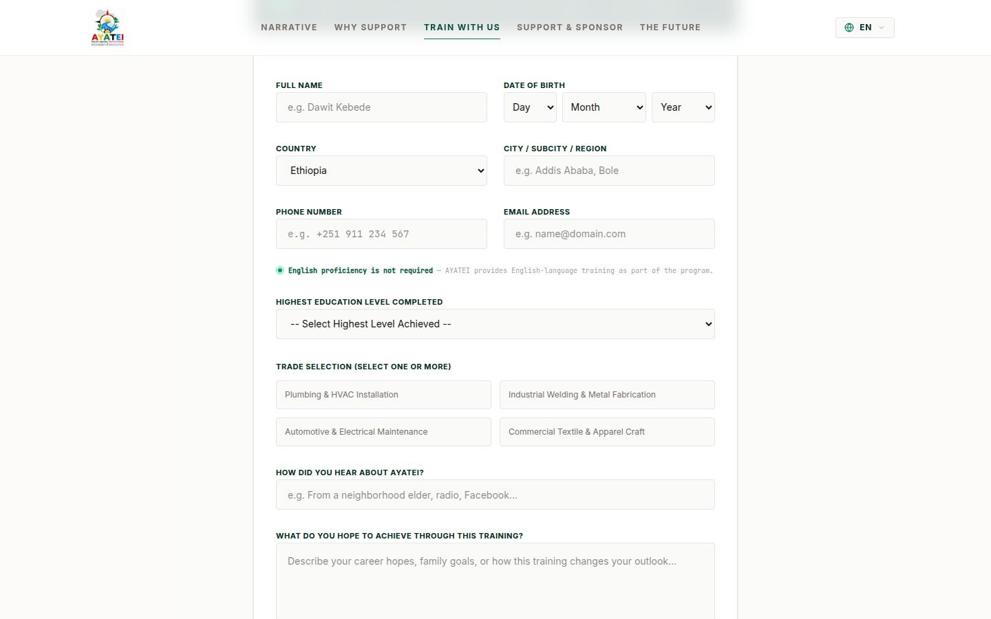 AYATEI Initiative: Student application form